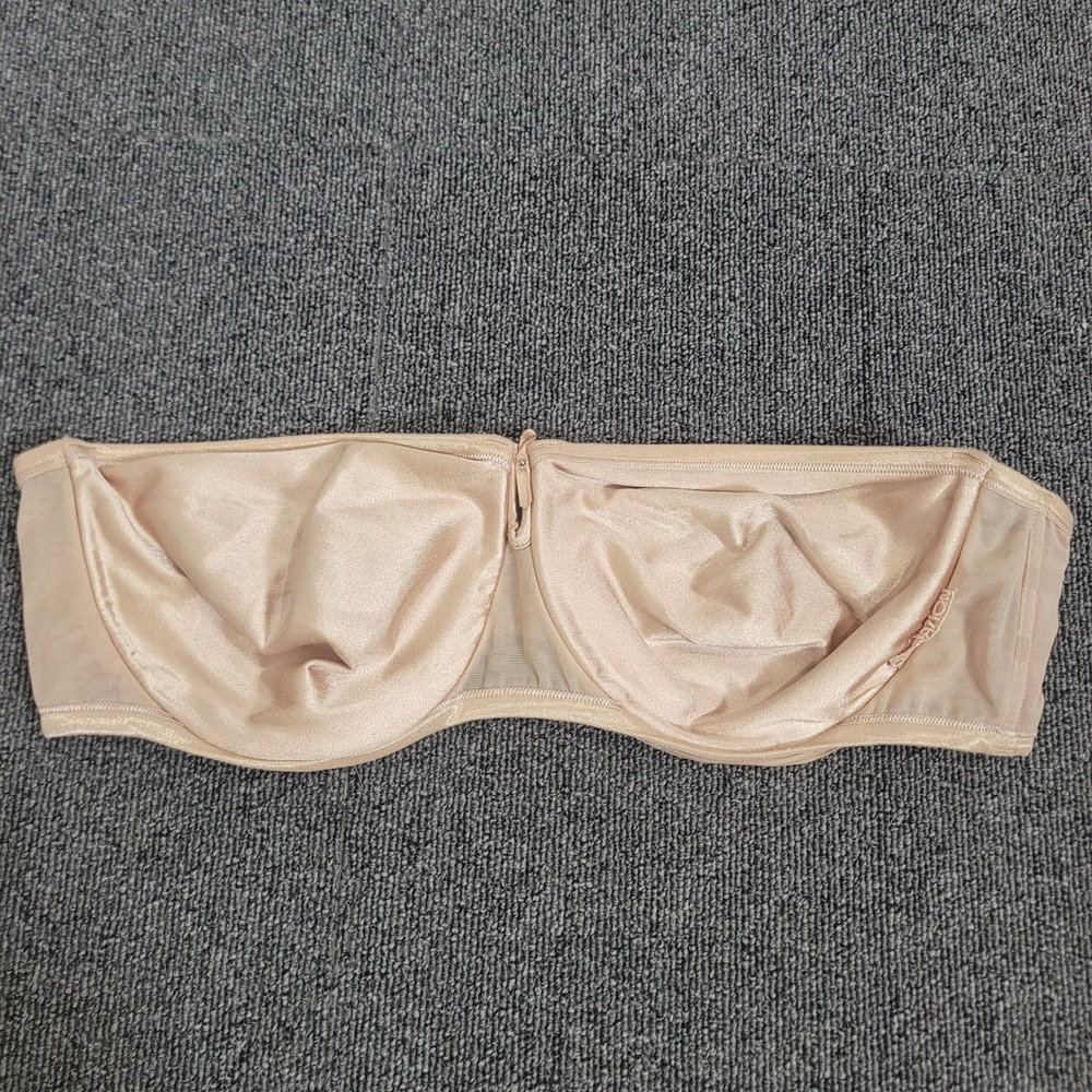 Curvation 44C Strapless Underwire Bra Womens Beige Satin Mesh 5304150